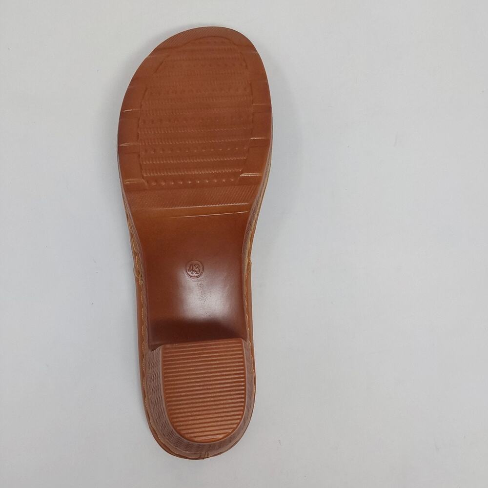Women's Tan Brown Thong Mule Heels Slide Sandals Block Heel Size EU 43 Us 12 - Picture 10 of 15